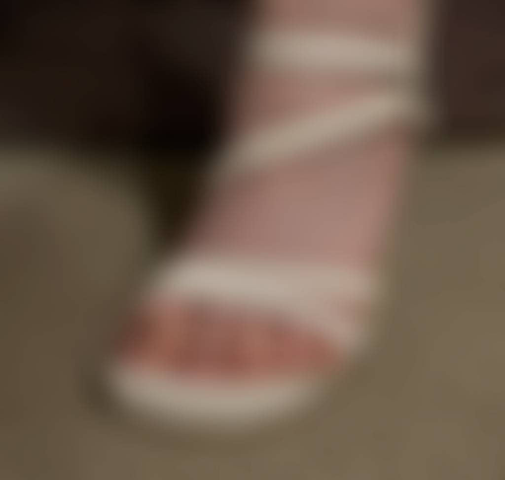 Top and side views of my petite feet in sexy white Aldo wedge heels! <3